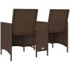 Trädgårdssoffa 2-sits med bord och dynor konstrotting brun vidaXL – miniatyr 6