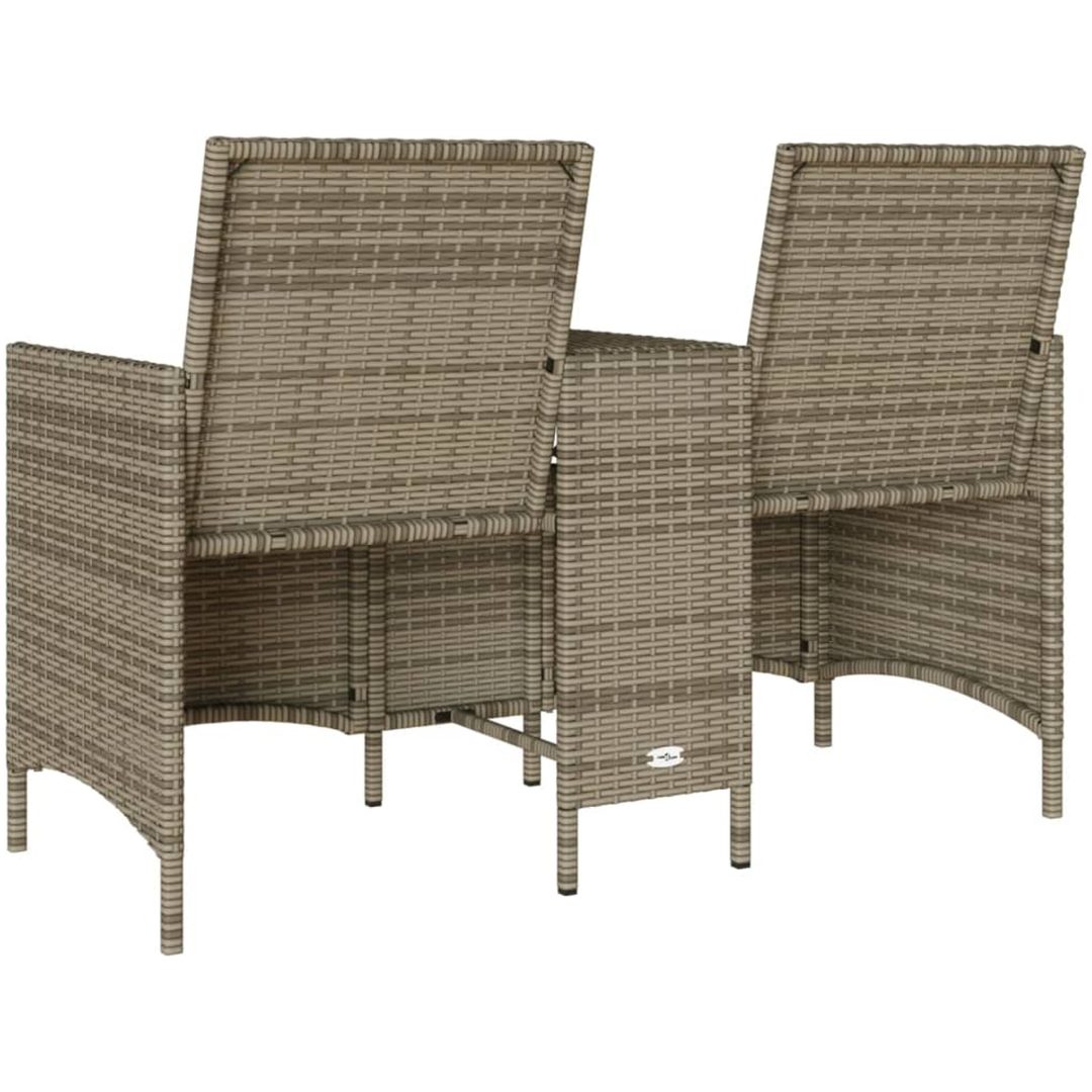 Trädgårdssoffa 2-sits med bord och dynor konstrotting grå vidaXL – bild 6