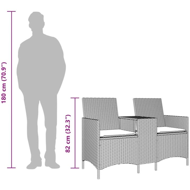 Trädgårdssoffa 2-sits med bord och dynor konstrotting grå vidaXL – bild 9