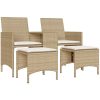 Trädgårdssoffa 2-sits med bord och pallar beige konstrotting vidaXL – miniatyr 2