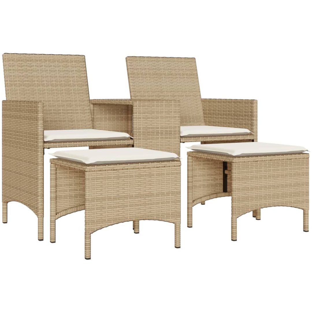 Trädgårdssoffa 2-sits med bord och pallar beige konstrotting vidaXL – bild 2