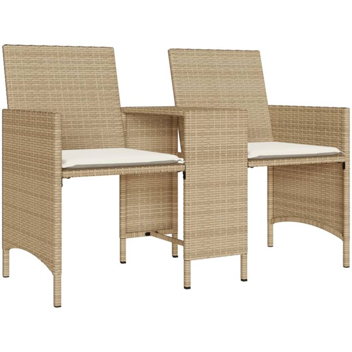 Trädgårdssoffa 2-sits med bord och pallar beige konstrotting vidaXL – bild 4