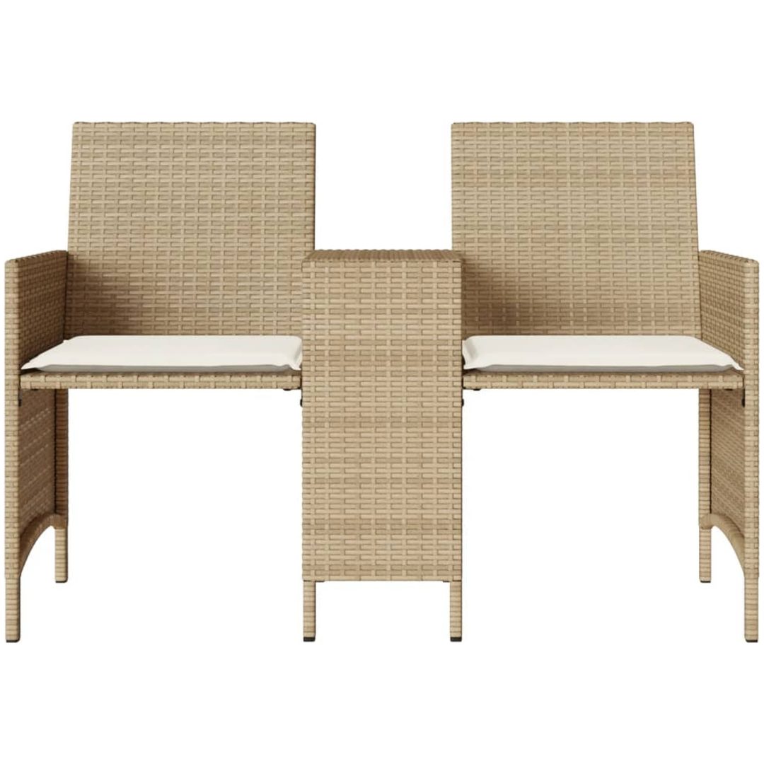 Trädgårdssoffa 2-sits med bord och pallar beige konstrotting vidaXL – bild 5