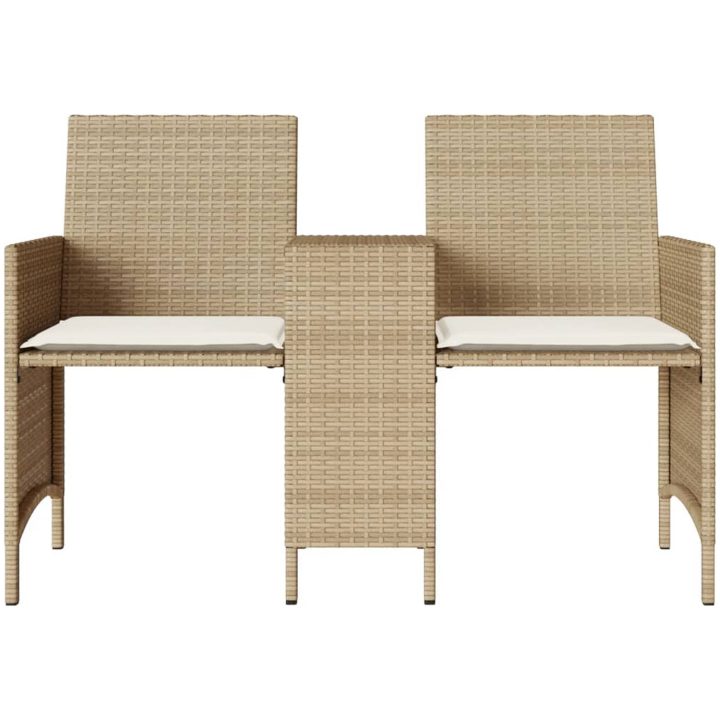 Trädgårdssoffa 2-sits med bord och pallar beige konstrotting vidaXL – bild 5
