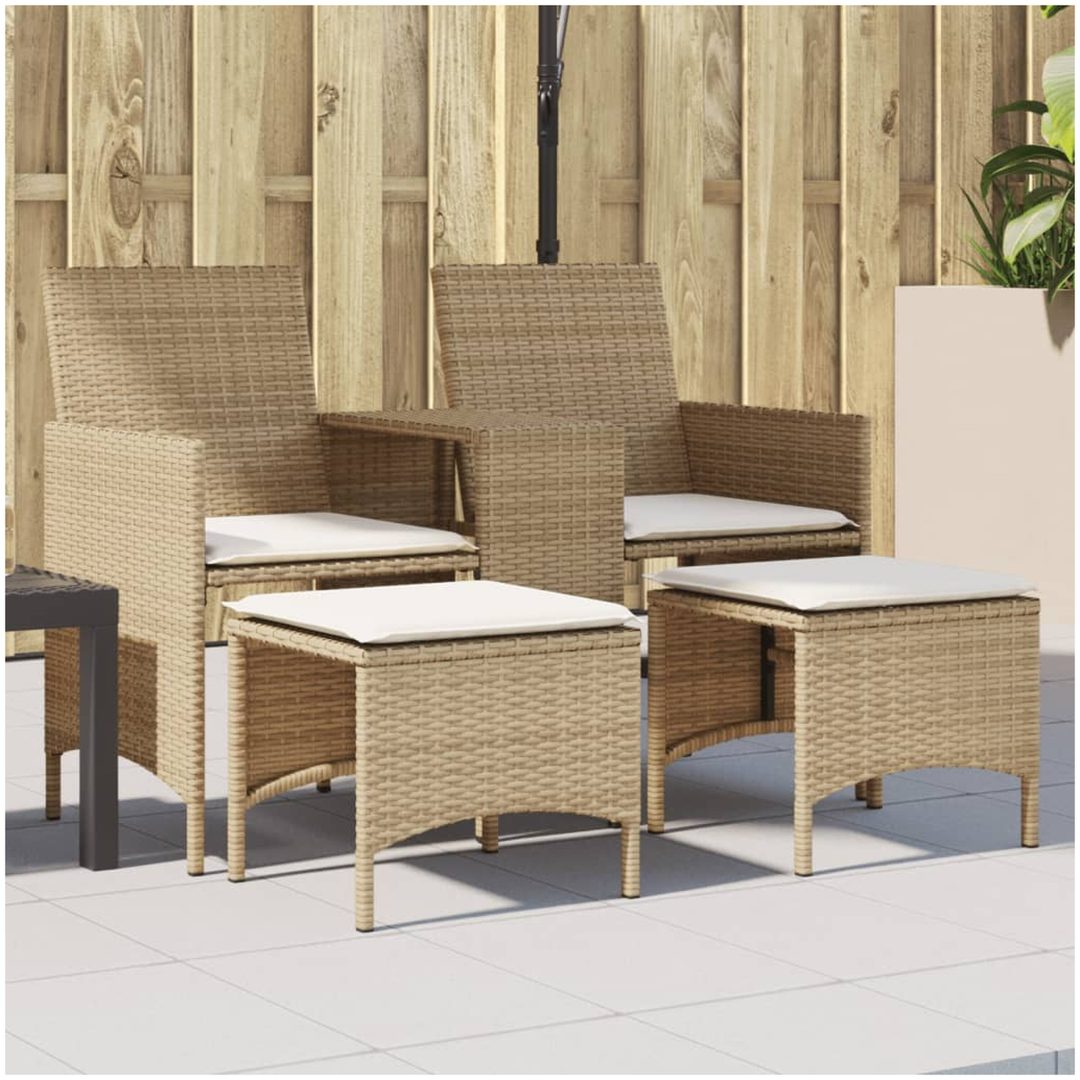 Trädgårdssoffa 2-sits med bord och pallar beige konstrotting vidaXL