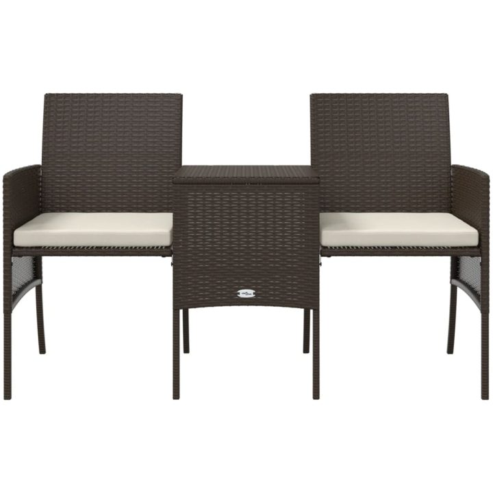 Trädgårdssoffa 2-sits med bord och pallar brun konstrotting vidaXL – bild 4