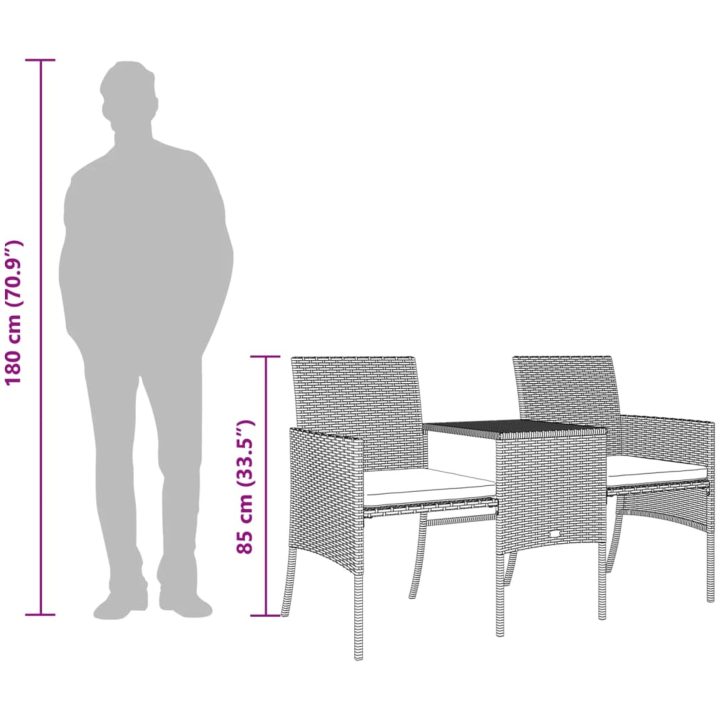 Trädgårdssoffa 2-sits med bord och pallar grå konstrotting vidaXL – bild 11