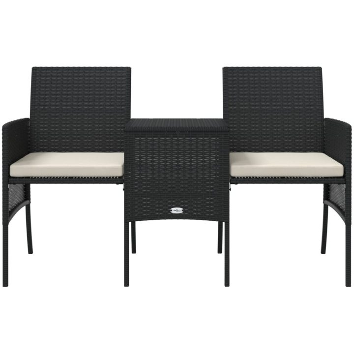 Trädgårdssoffa 2-sits med bord och pallar svart konstrotting vidaXL – bild 4
