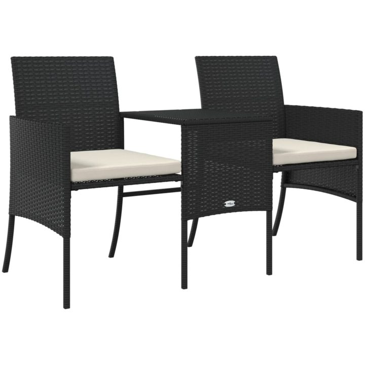 Trädgårdssoffa 2-sits med bord och pallar svart konstrotting vidaXL – bild 5