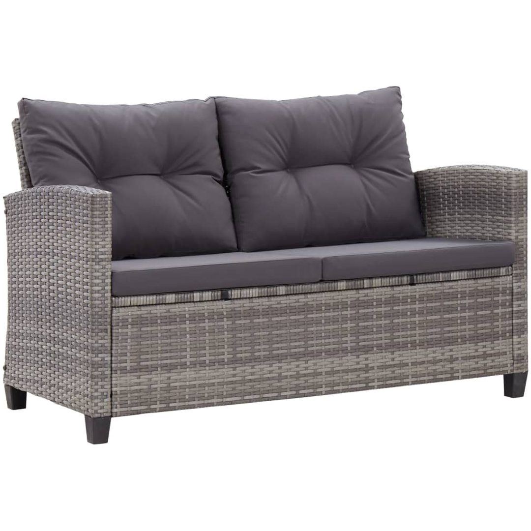 Trädgårdssoffa 2-sits med dynor grå 124 cm konstrotting vidaXL – bild 2