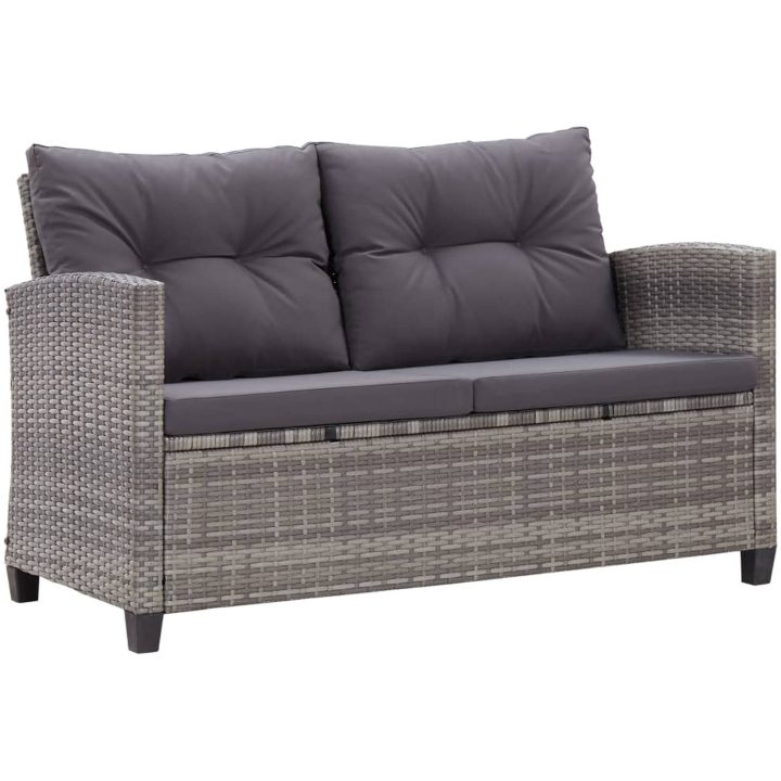 Trädgårdssoffa 2-sits med dynor grå 124 cm konstrotting vidaXL – bild 2