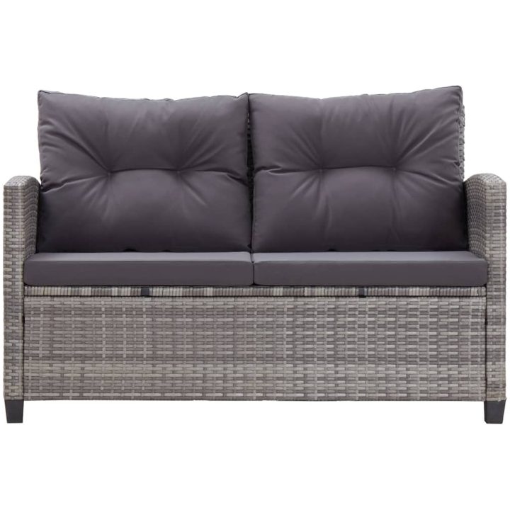 Trädgårdssoffa 2-sits med dynor grå 124 cm konstrotting vidaXL – bild 3