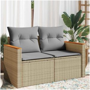 Trädgårdssoffa 2-sits med dynor konstrotting beige vidaXL