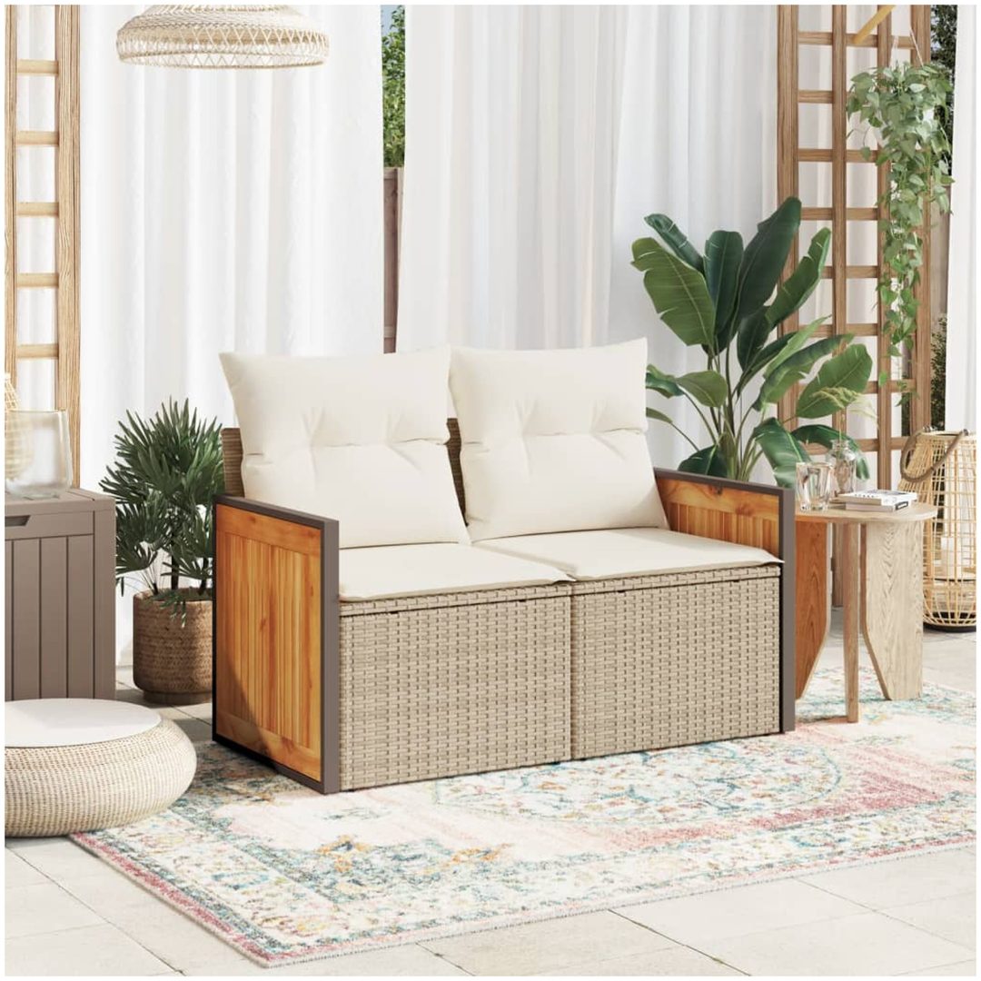 Trädgårdssoffa 2-sits med dynor konstrotting beige vidaXL – bild 3