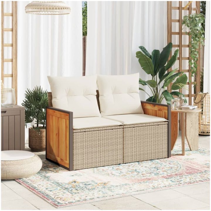 Trädgårdssoffa 2-sits med dynor konstrotting beige vidaXL – bild 3