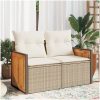 Trädgårdssoffa 2-sits med dynor konstrotting beige vidaXL – miniatyr 1