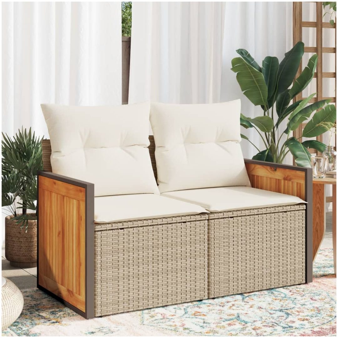 Trädgårdssoffa 2-sits med dynor konstrotting beige vidaXL
