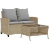 Trädgårdssoffa 2-sits med dynor och bord beige konstrotting vidaXL – miniatyr 2