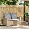 Trädgårdssoffa 2-sits med dynor och bord beige konstrotting vidaXL – miniatyr 3