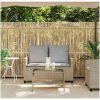 Trädgårdssoffa 2-sits med dynor och bord beige konstrotting vidaXL – miniatyr 4
