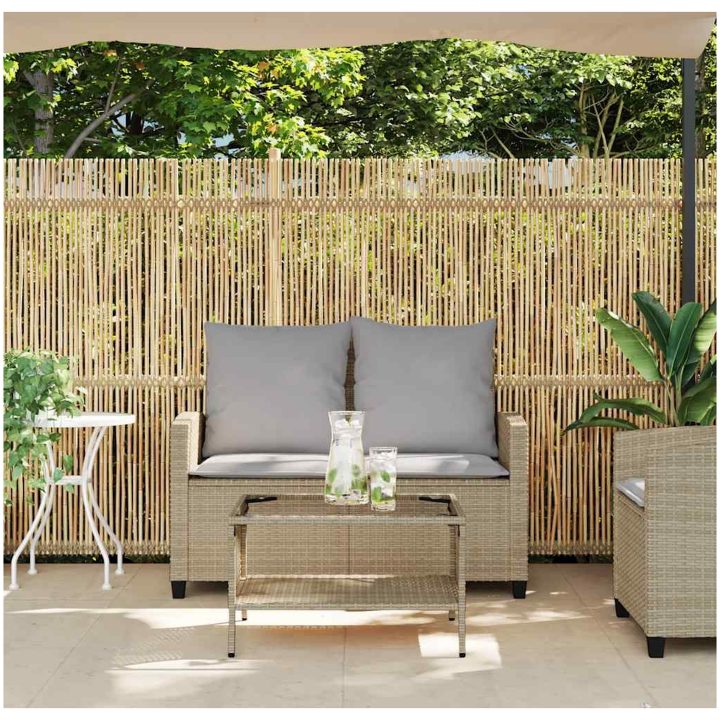 Trädgårdssoffa 2-sits med dynor och bord beige konstrotting vidaXL – bild 4