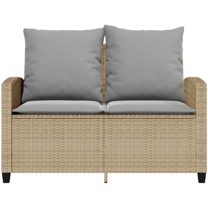 Trädgårdssoffa 2-sits med dynor och bord beige konstrotting vidaXL – bild 5