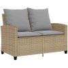 Trädgårdssoffa 2-sits med dynor och bord beige konstrotting vidaXL – miniatyr 6