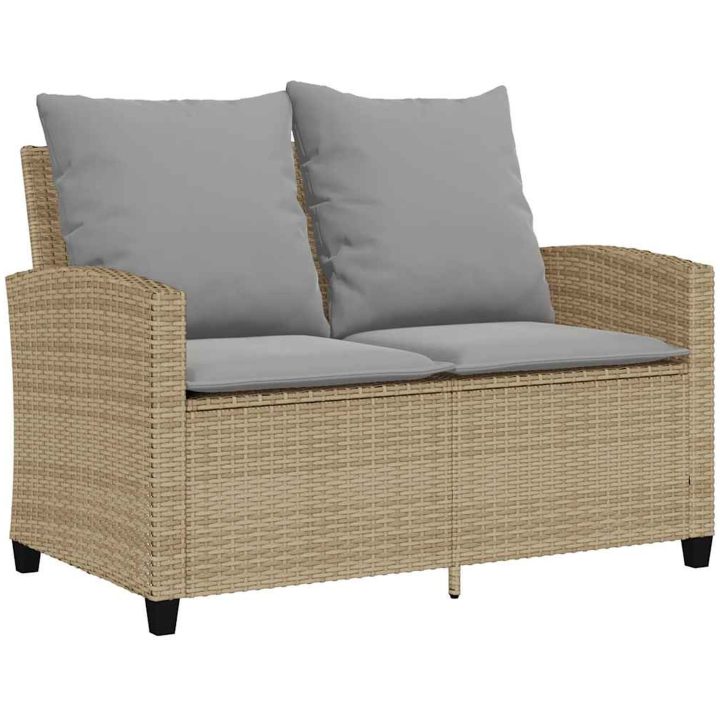 Trädgårdssoffa 2-sits med dynor och bord beige konstrotting vidaXL – bild 6
