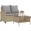 Trädgårdssoffa 2-sits med dynor och bord beige konstrotting vidaXL – miniatyr 1