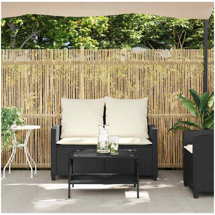 Trädgårdssoffa 2-sits med dynor och bord svart konstrotting vidaXL – bild 4