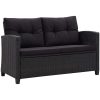 Trädgårdssoffa 2-sits med dynor svart 124 cm konstrotting vidaXL – miniatyr 2