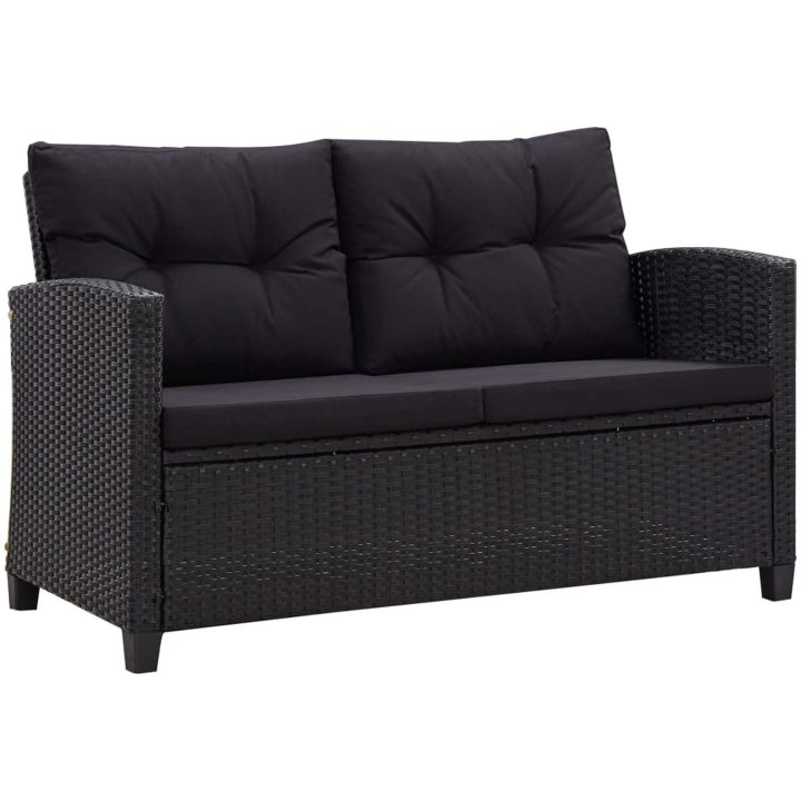 Trädgårdssoffa 2-sits med dynor svart 124 cm konstrotting vidaXL – bild 2