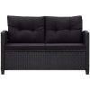 Trädgårdssoffa 2-sits med dynor svart 124 cm konstrotting vidaXL – miniatyr 3