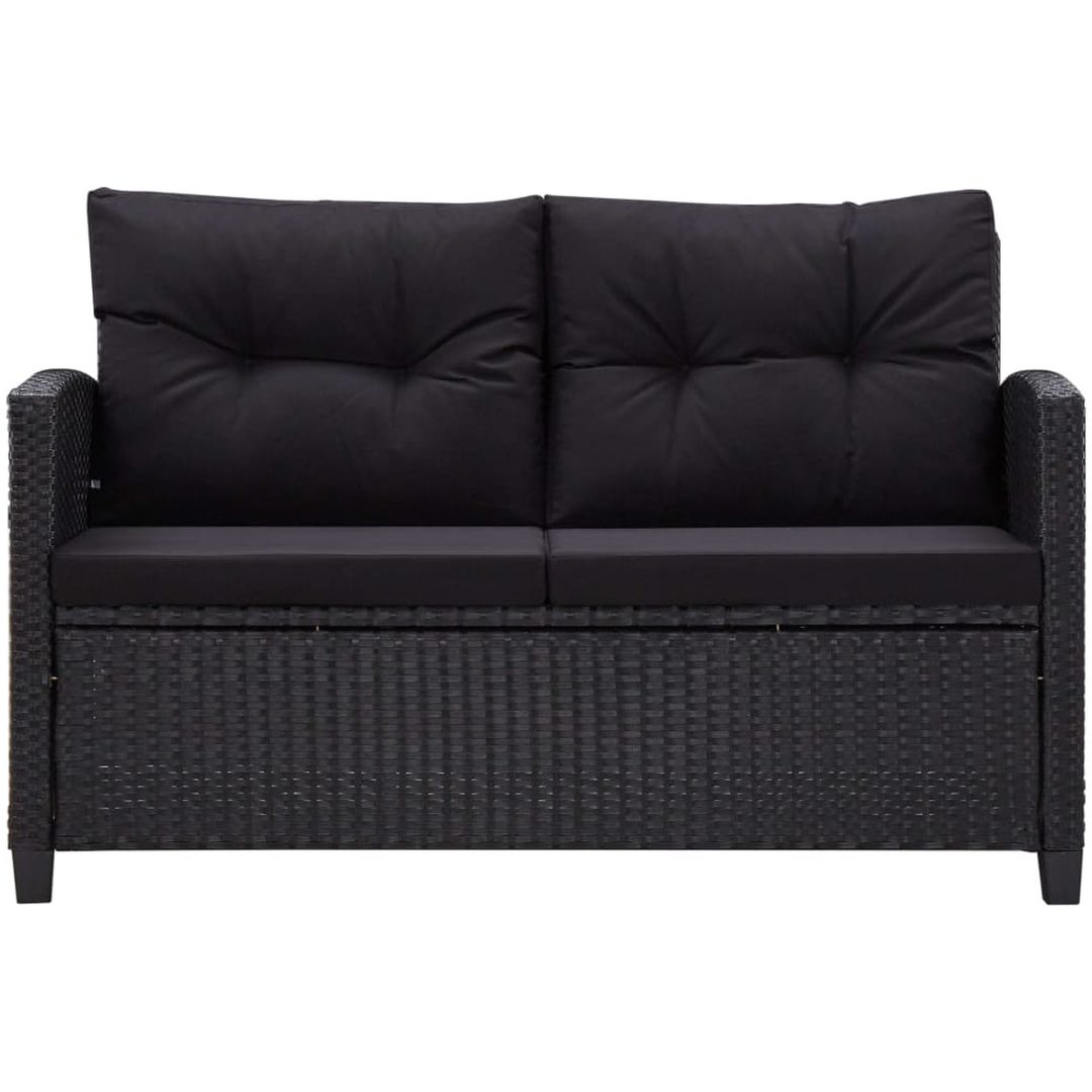 Trädgårdssoffa 2-sits med dynor svart 124 cm konstrotting vidaXL – bild 3