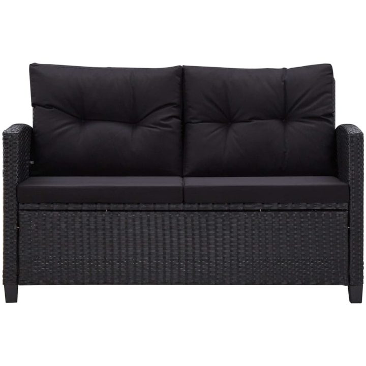Trädgårdssoffa 2-sits med dynor svart 124 cm konstrotting vidaXL – bild 3