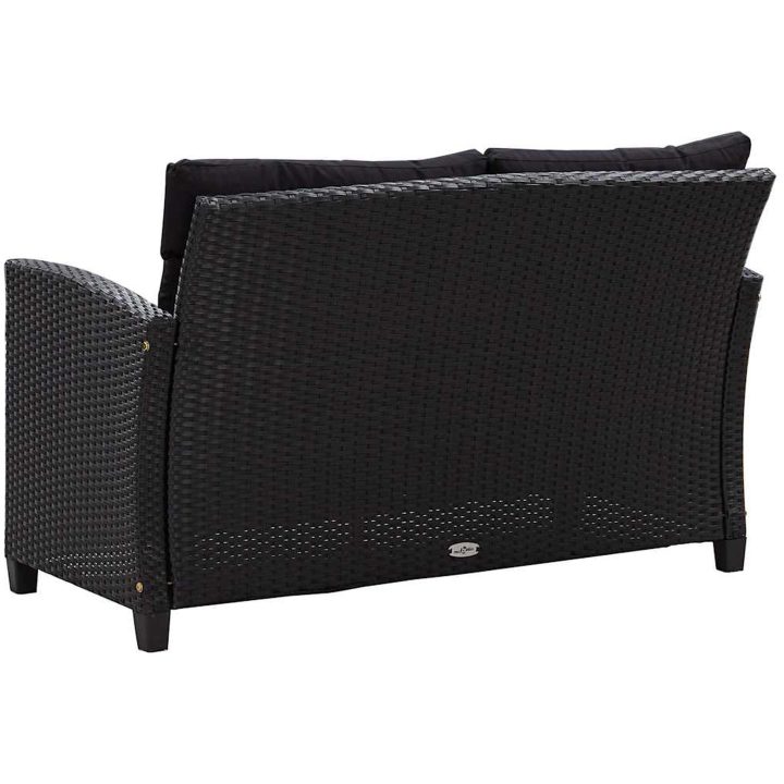 Trädgårdssoffa 2-sits med dynor svart 124 cm konstrotting vidaXL – bild 4