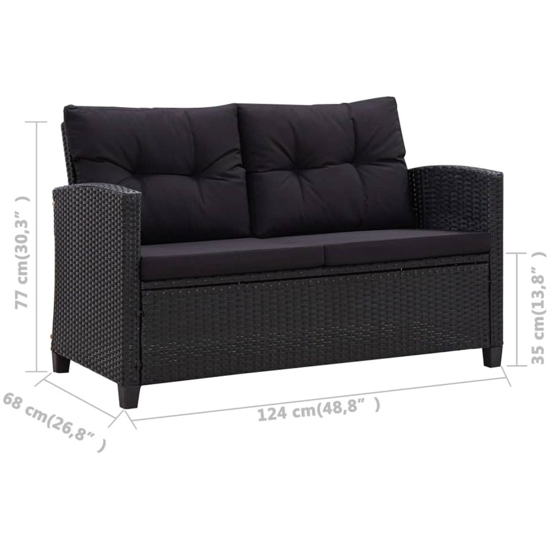 Trädgårdssoffa 2-sits med dynor svart 124 cm konstrotting vidaXL – bild 7