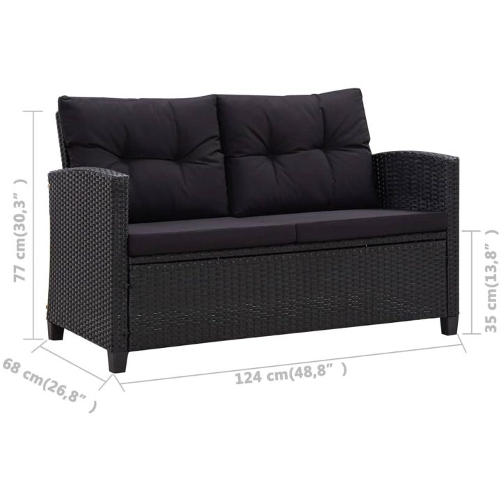 Trädgårdssoffa 2-sits med dynor svart 124 cm konstrotting vidaXL – bild 7