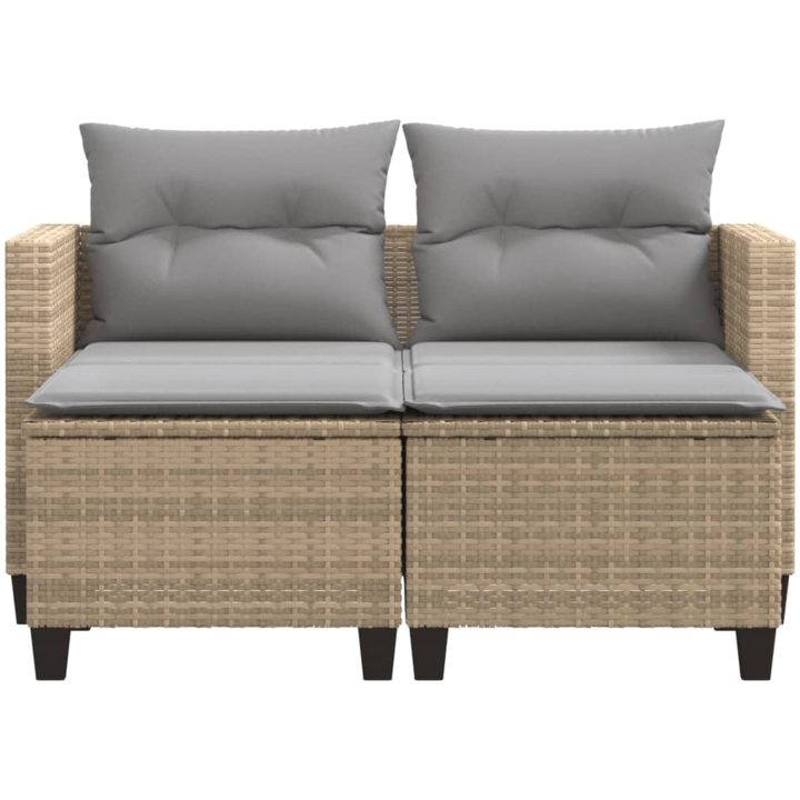 Trädgårdssoffa 2-sits med pallar beige konstrotting vidaXL – bild 4