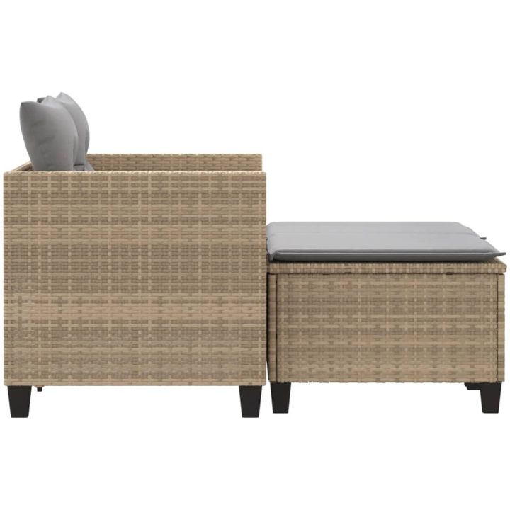 Trädgårdssoffa 2-sits med pallar beige konstrotting vidaXL – bild 5