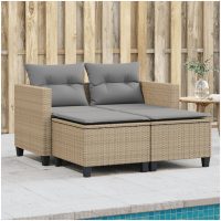 Trädgårdssoffa 2-sits med pallar beige konstrotting vidaXL