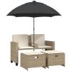 Trädgårdssoffa 2-sits med parasoll&pallar beige konstrotting vidaXL – miniatyr 2