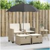 Trädgårdssoffa 2-sits med parasoll&pallar beige konstrotting vidaXL – miniatyr 3