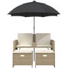 Trädgårdssoffa 2-sits med parasoll&pallar beige konstrotting vidaXL – miniatyr 4