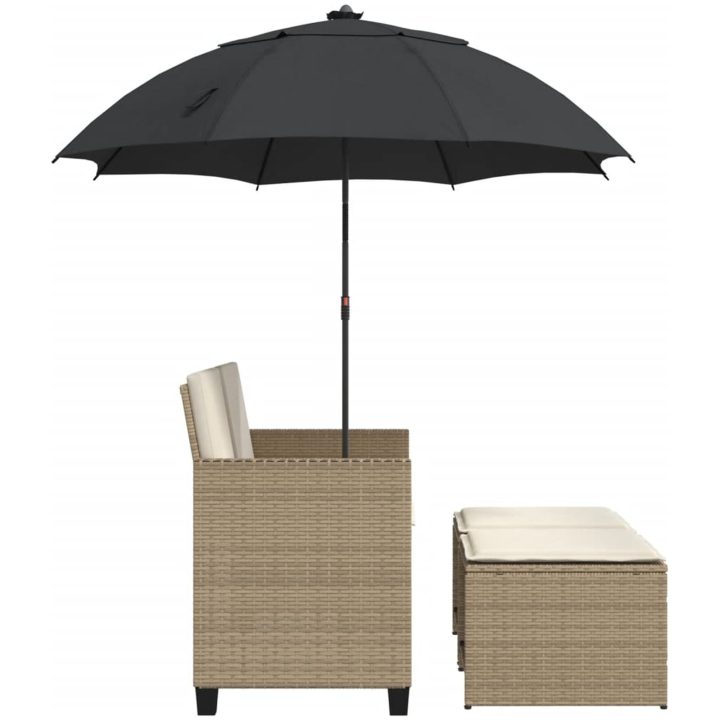 Trädgårdssoffa 2-sits med parasoll&pallar beige konstrotting vidaXL – bild 5