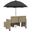 Trädgårdssoffa 2-sits med parasoll&pallar beige konstrotting vidaXL – miniatyr 6