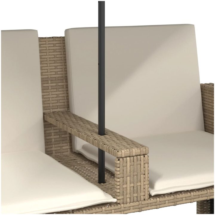 Trädgårdssoffa 2-sits med parasoll&pallar beige konstrotting vidaXL – bild 9