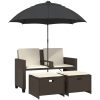 Trädgårdssoffa 2-sits med parasoll&pallar brun konstrotting vidaXL – miniatyr 2