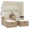 Trädgårdssoffa 2-sits med tak och pallar beige konstrotting vidaXL – miniatyr 2