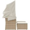 Trädgårdssoffa 2-sits med tak och pallar beige konstrotting vidaXL – miniatyr 5